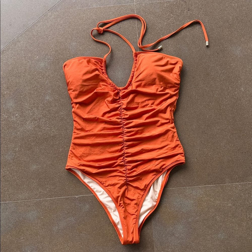 Ruched One-Piece Swimsuit in Burnt Orange